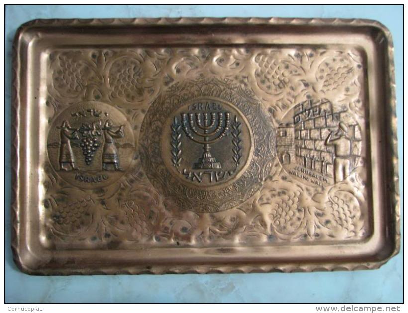 VINTAGE WAILING WALL / COAT OF ARMS COPPER TRAY ISRAEL - Kupfer