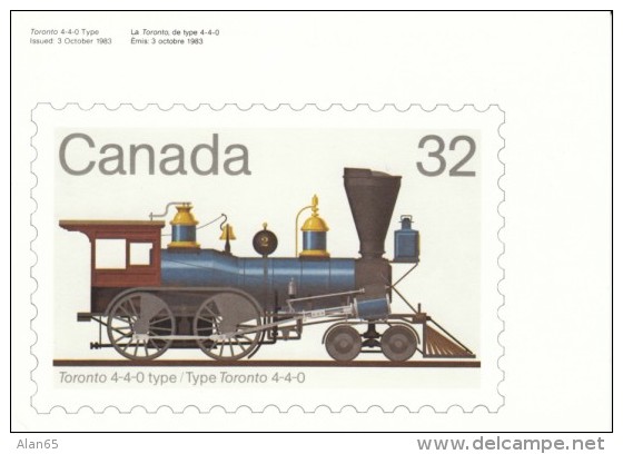 Toronto Train Engine Illustration On Canada Stamp Image On C1980s Vintage Postcard - Timbres (représentations)