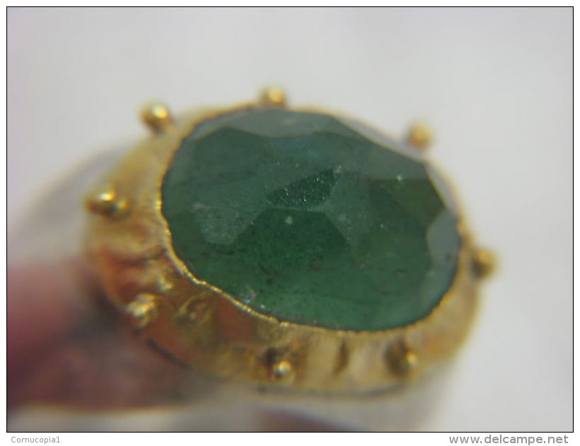 Vintage Gold & Silver Emerald Artisan Ring Israel - Anelli