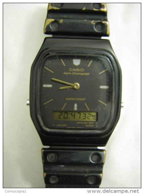 VINTAGE CASIO AQ-45 DUAL TIME ALARM CHRONOGRAPH WATCH - Antike Uhren