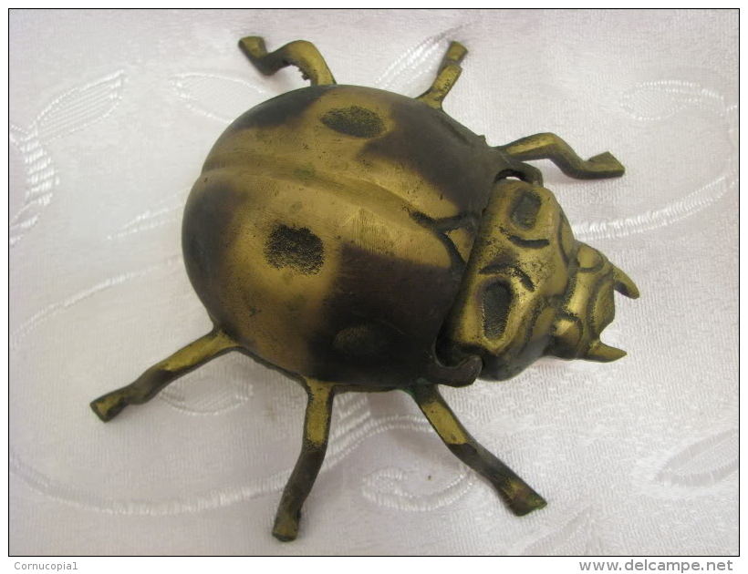 Vintage Brass Lady Bug Ashtray Hinged Smoking Box - Metal