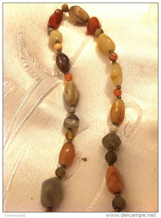 VINTAGE BEAUTIFUL MASSIVE LONG COLORFUL MULTISTONE NECKLACE ISRAEL ART - Ethnics