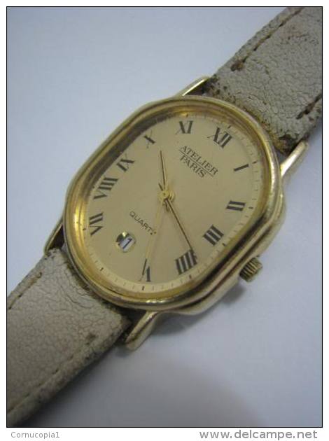 VINTAGE ATELIER PARIS DATE GOLD WATCH FRANCE - Antike Uhren