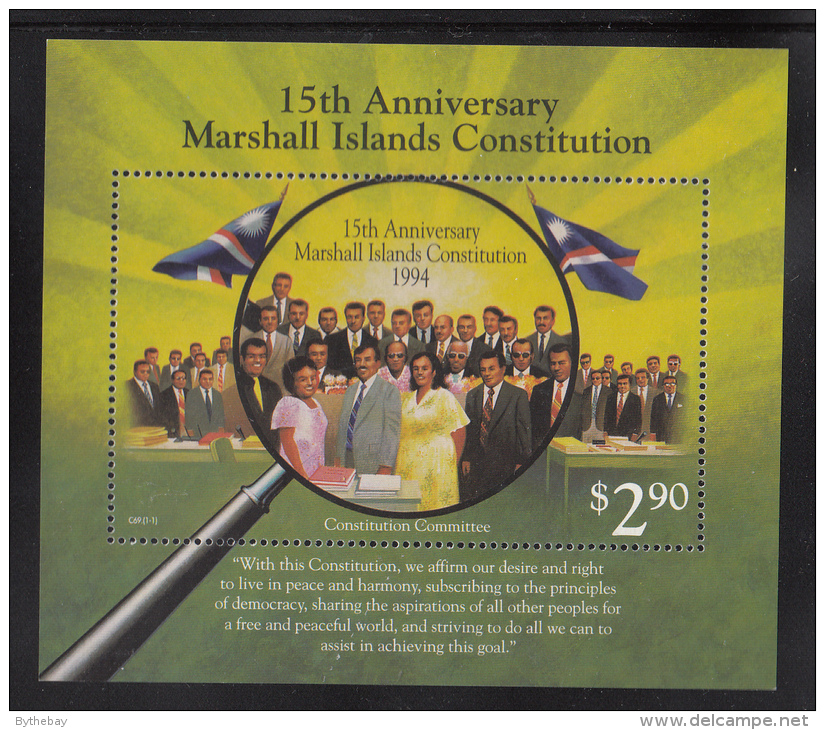 Marshall Islands MNH Scott #577 Souvenir Sheet $2.90 Constitution Committee - 15th Ann Of Islands Constitution - Marshall