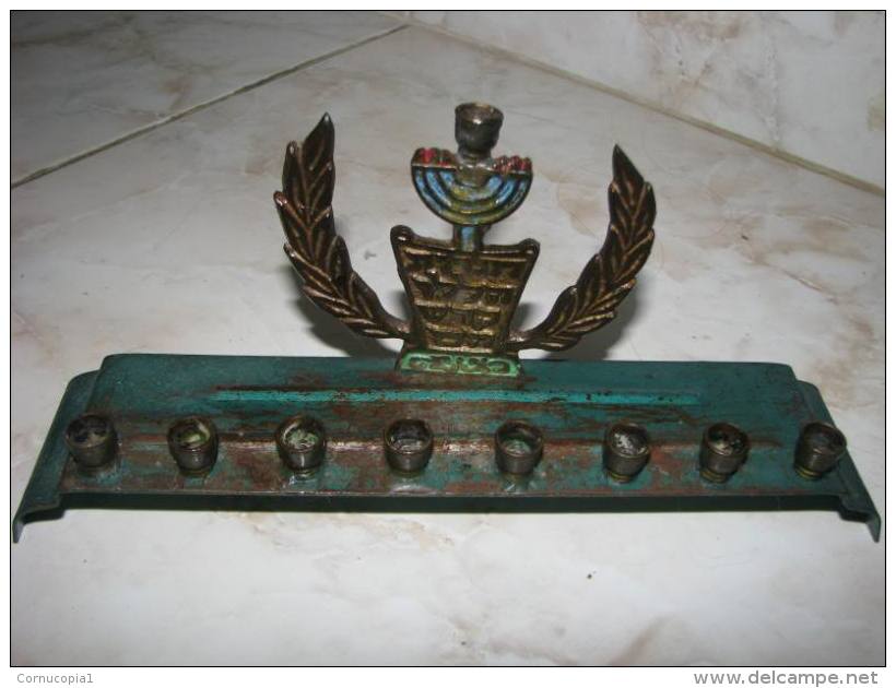 1950´S BRASS & TIN HANUKKAH MENORAH LAMP ISRAEL - Bronzes