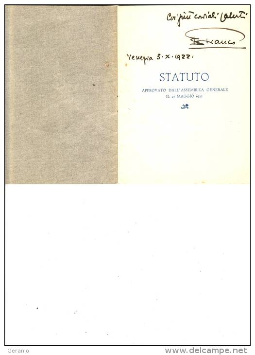 STATUTO ASSOCIAZIONE COMBATTENTI ITALIANI IN LISBONA (TENENTE FUCILIERI  PAULICCI DI CALBOLI 1922) - Documenti Storici