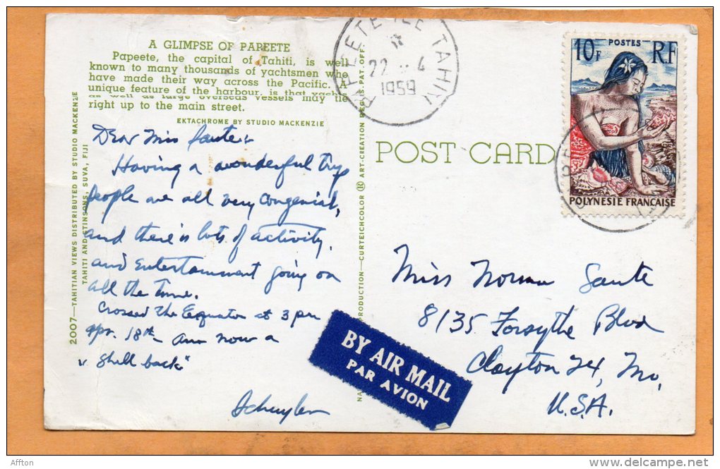 Papeete Tahiti Old Postcard Mailed To USA - Tahiti