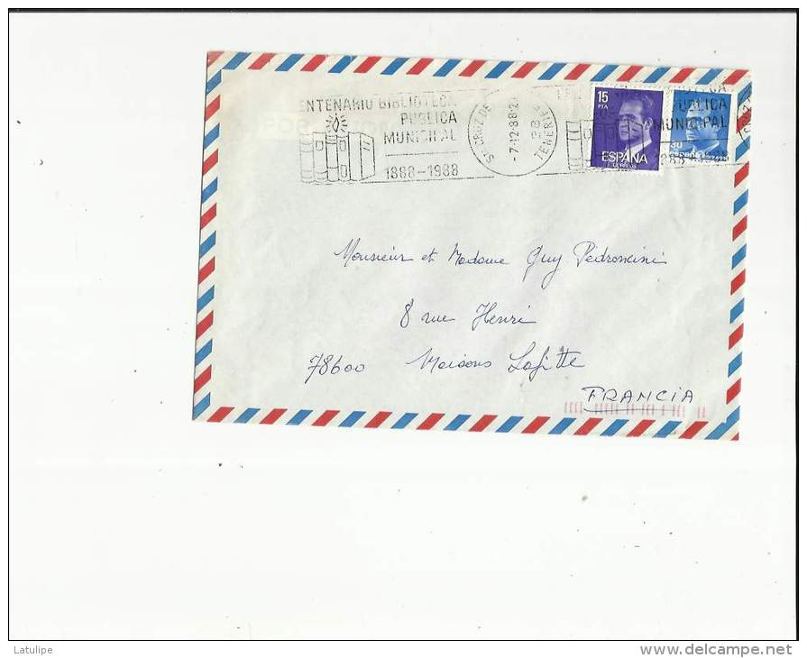 Enveloppe Timbrée Par Avion  Du Centenario Bibliotheca Publica Municipal De 1888 A 1988 - Cartas & Documentos