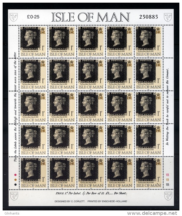 GB ISLE OF MAN IOM - 1990 PENNY BLACK ANNIVERSARY SHEETLET OF 25 FINE MNH ** SG 442b - Isle Of Man