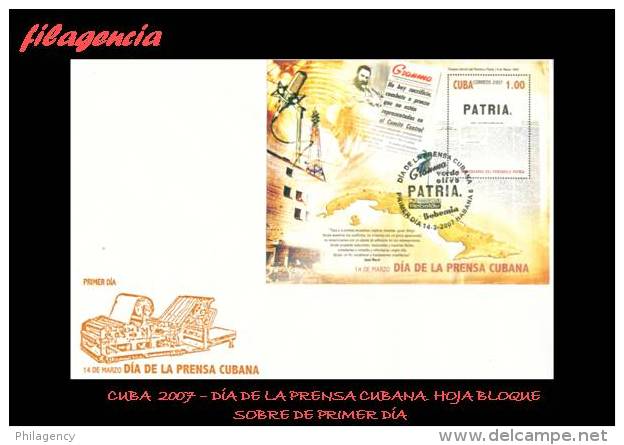 CUBA SPD-FDC. 2007-07 HISTORIA DE LA PRENSA CUBANA. HOJA BLOQUE - FDC