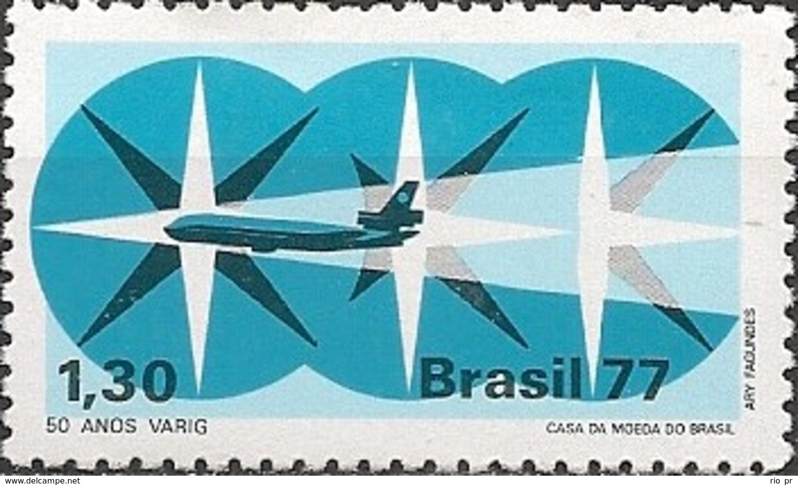 BRAZIL - 50th ANNIVERSARY OF VARIG AIRLINES 1977 - MNH - Unused Stamps