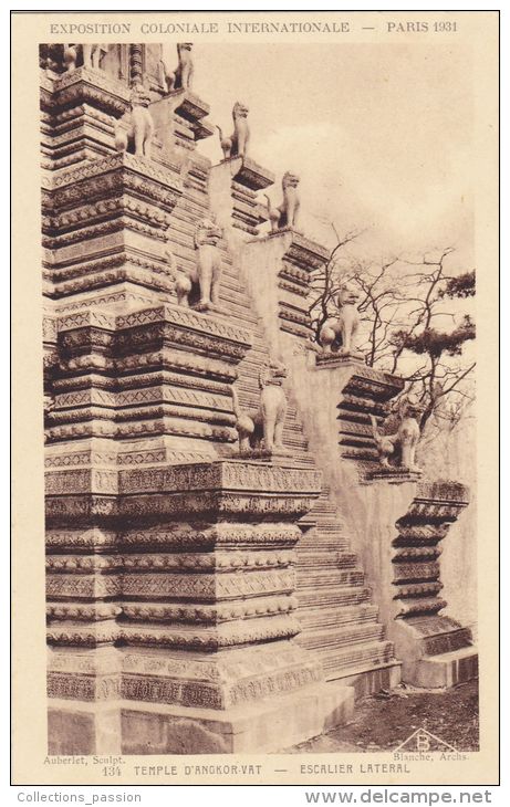 Cp , 75 , PARIS , Exposition Coloniale Internationale, 1931, Temple D'Angkor-Vat , Escalier Latéral - Exhibitions