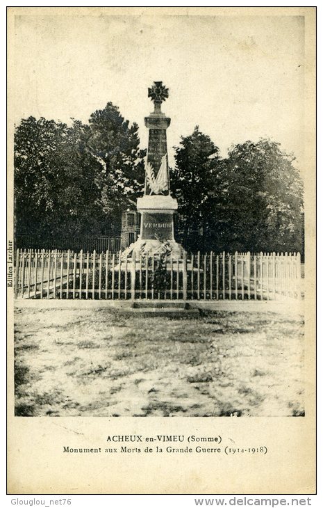 80-ACHEUX EN VIMEU...MONUMENT AUX MORTS GUERRE 14/18 ...CPA - Acheux En Amienois