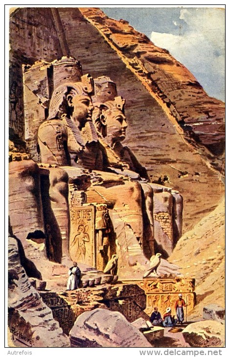 EGYPTE LES COLOSSES DE RAMSES A ABOU SIMBEL TIMBRE ENLEVEE - Temples D'Abou Simbel