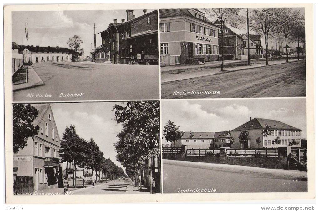 Alt Karbe Ostbahn Altcarbe Bahnhof Kreis Sparkasse Briesener Straße Zentralschule Stare Kurowo 18.7.1933 Gelaufen - Neumark