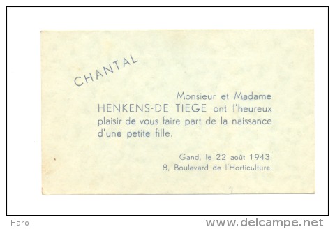 Faire-part De Naissance - Baptème De Chantal HENKENS - Gent / Gand  1943 (Henri-Chapelle ?) - Geburt & Taufe