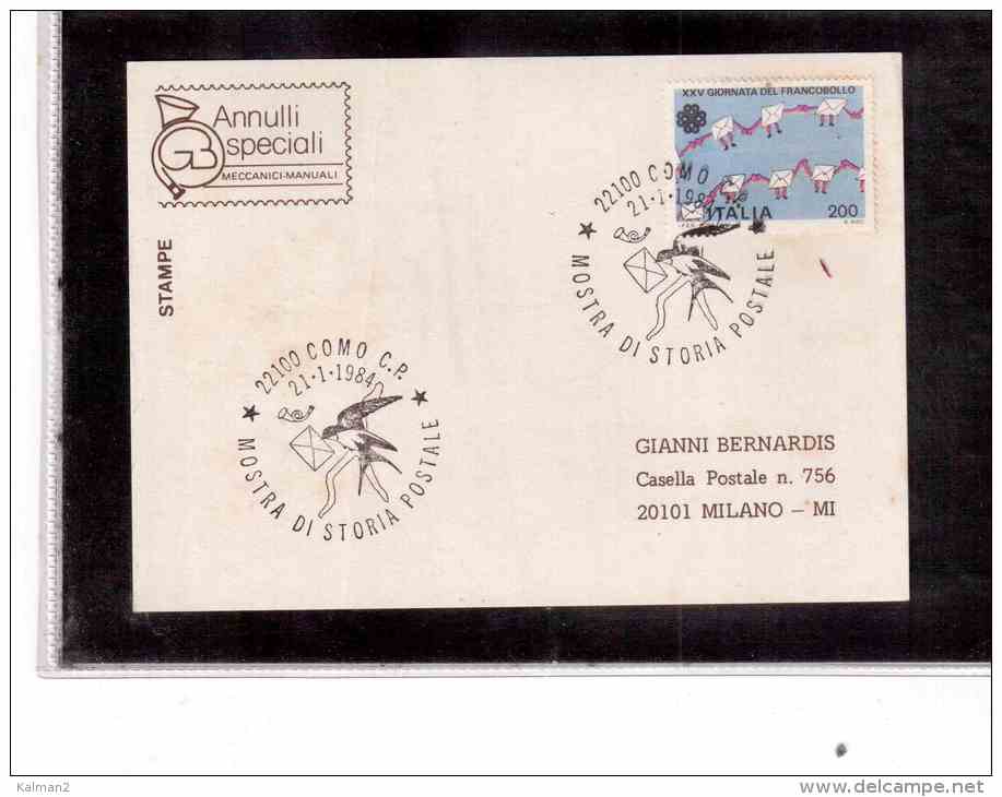 TEM2070  -   COMO  21.1.1984     /    MOSTRA DI STORIA POSTALE - Correo Postal
