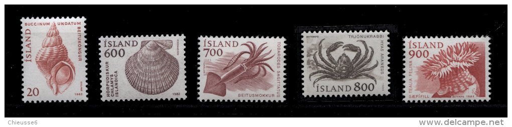 Islande ** - N° 529/530 - 589 à 591 - Coquillages - Unused Stamps
