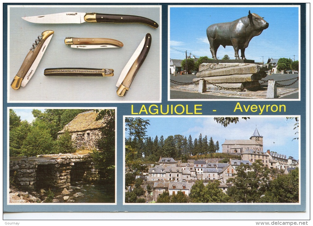 Laguiole Aveyron Multivues Couteaux Taureau Bronze Pont Pigasse Vue Partielle Ville (toilée) - Laguiole