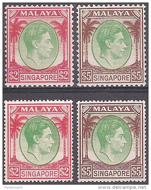 * 1948-52 SINGAPORE ( MALAYA ) GIORGIO VI - 2$+5$ DENT. 14 - 2$+5$ DENT. 18 - MINT HINGED  ( YVERT 19AB+20AB ) - Singapore (1959-...)