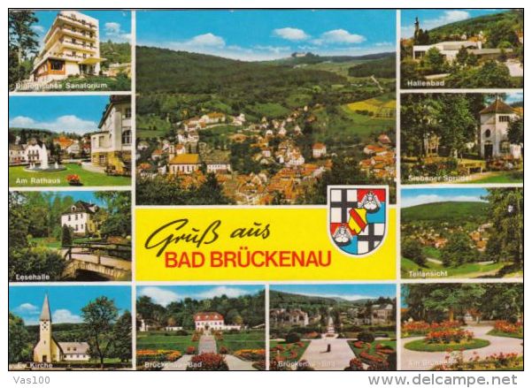 CPA BAD BRUCHENAU- SANATORIUM, CITY HALL, CHURCH, THE BATHS, GARDEN, BRIDGE, PANORAMA - Bad Kissingen