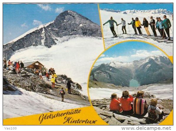 CPA GLETSCHER- CHALET, MOUNTAINS, LAKE, TURISTS, CHALET STAMP - Zillertal