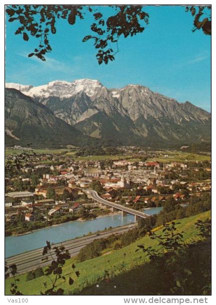 CPA HALL- RIVER, MOUNTAINS, BRIDGE, PANORAMA - Hall In Tirol