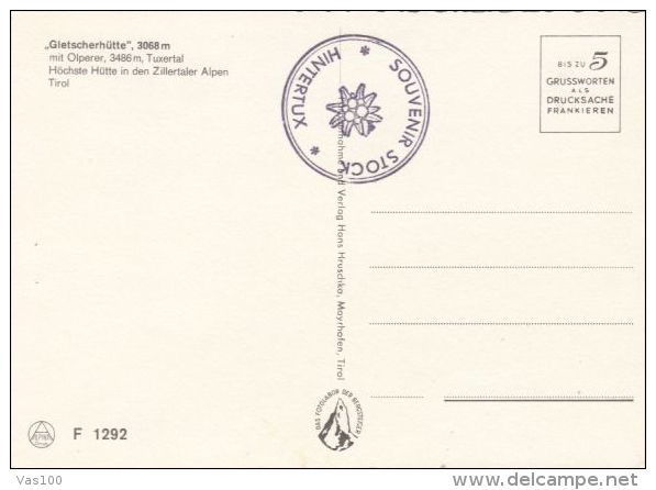 CPA ZILLERTAL- MOUNTAINS, CHALET, SPECIAL STAMP - Zillertal