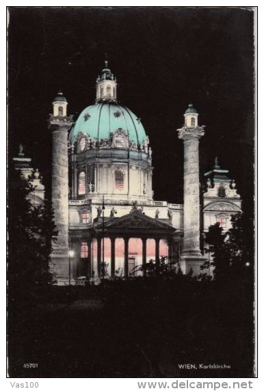 CPA VIENNA- ST CHARLES CHURCH BY NIGHT - Kirchen