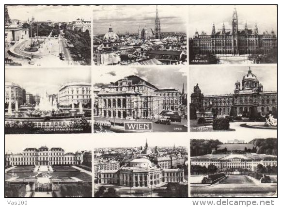 CPA VIENNA- THEATRE, PANORAMA, CITY HALL, FOUNTAINS, OPERA, MUSEUM, BELVEDERE AND SCHONBRUNN CASTLE, OLD CAR, BUSS, TRAM - Belvedere