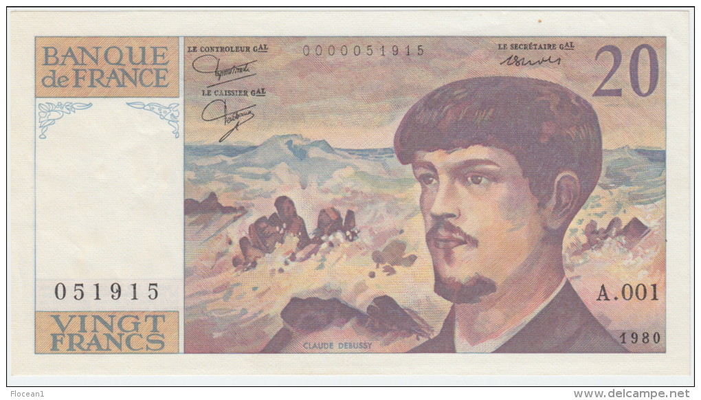 **** BILLET 20 FRANCS DEBUSSY 1980 ALPHABET A.001 N° 051915 **** EN ACHAT IMMEDIAT !!! - 20 F 1980-1997 ''Debussy''