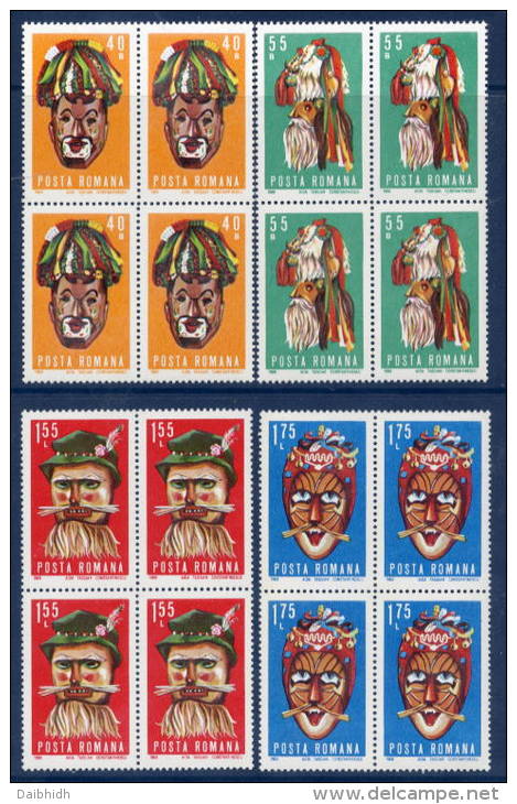 ROMANIA 1969 Folklore Masks In Blocks Of 4  MNH / **  Michel 2804-07 - Unused Stamps