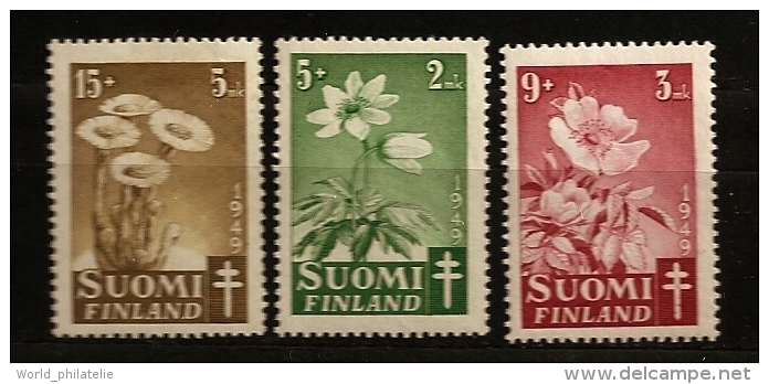 Finlande Finland 1949 N° 349 / 51 ** Fleurs, Santé, Médecine, Tuberculose, Science, Tussilage, Eglantine, Anémone, Croix - Unused Stamps