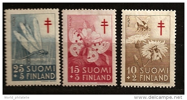 Finlande Finland 1954 N° 417 / 9 ** Santé, Tuberculose, Insecte, Papillon, Bourdon, Apollon, Libellule, Fleur, Médecine - Unused Stamps