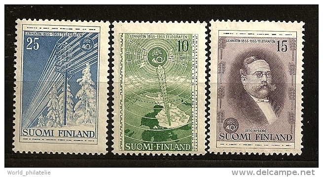 Finlande Finland 1955 N° 433 / 5 ** Télégraphe, Téléphone, Otto Nyberg, Sapins, Neige, Carte, Cor, Pylone, Haute-tension - Unused Stamps