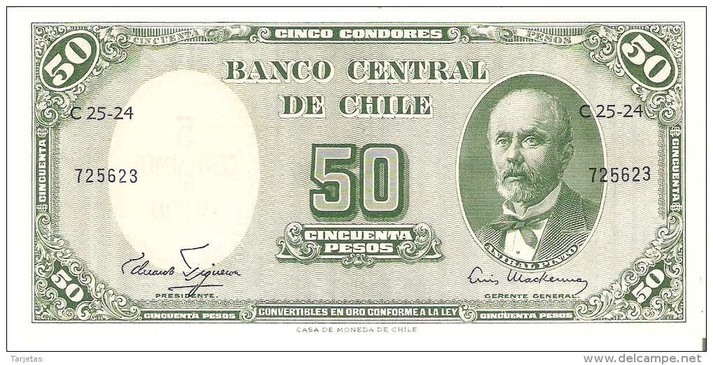 BILLETE DE CHILE DE 50 PESOS DEL AÑO 1960-61 (BANK NOTE) SIN CIRCULAR-UNCIRCULATED - Chile