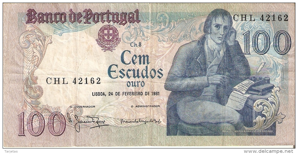 BILLETE DE PORTUGAL DE 100 ESCUDOS  DEL AÑO 1981 SERIE CHL (BANKNOTE-BANK NOTE) - Portugal