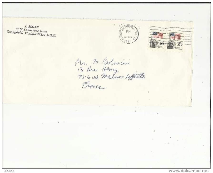 Enveloppe  Timbrée  De Exp: Mr J  Sloan A Springfield Virginia USA  Adressé A Mr Pedroncini  A  Maisons-Laffitte 78 - Other & Unclassified