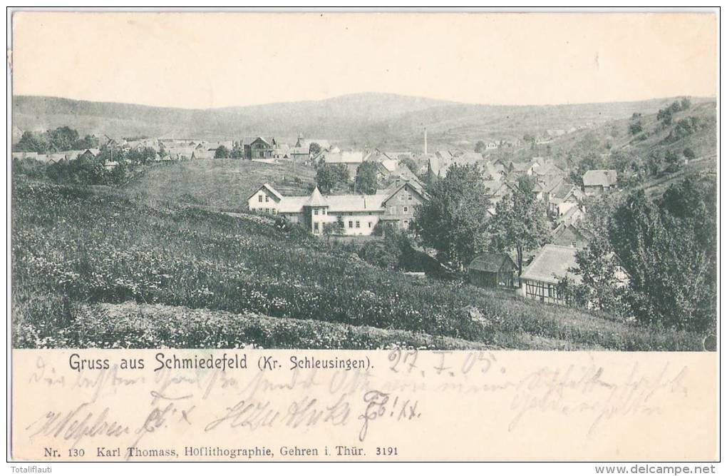 Gruß Aus Schmiedefeld Kreis Schleusingen Panorama Grünlich 27.1.1905 Gelaufen - Schmiedefeld