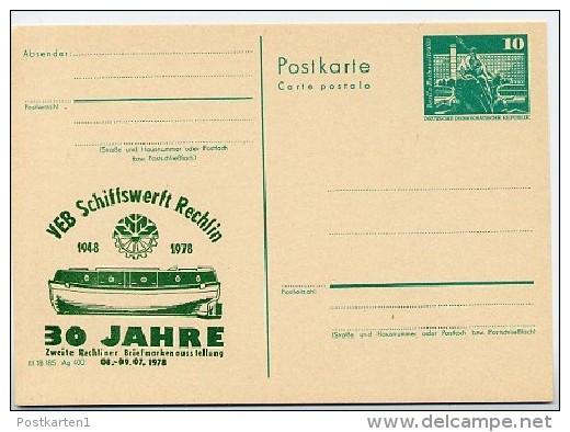 DDR P79-16b-78 C66b Postkarte PRIVATER ZUDRUCK Gelbgrün Schiffswerft Rechlin 1978 - Privé Postkaarten - Ongebruikt