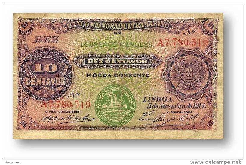 MOZAMBIQUE - 10 CENTAVOS - 05.11.1914 - P 59 - STEAMSHIP SEAL TYPE III - Portugal - Mozambique