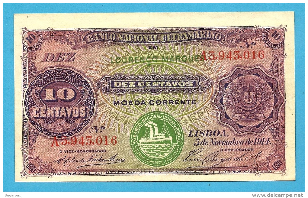 MOZAMBIQUE - 10 CENTAVOS - 05.11.1914 - P 59 - STEAMSHIP SEAL TYPE III - Portugal - Mozambico