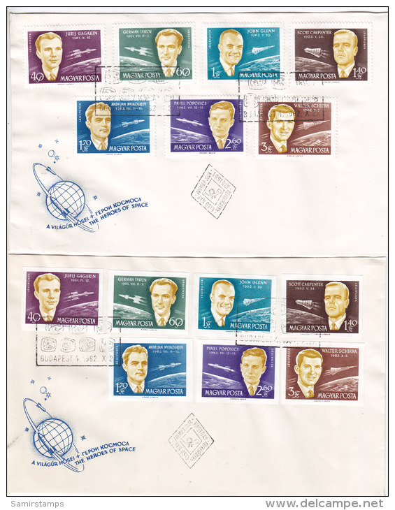 Hungary 1962,air Mail Compl.set 7 V. PERF+IMPERF  Astronautes On 2 Illustrated Official FDC Fine Cond.nice Space Covers - Covers & Documents