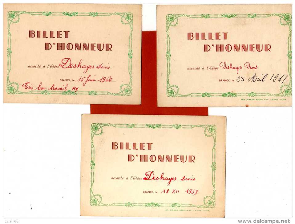 6  Billets D'Honneur Accordé à L'Eleve (DESHAYES DENIS ) Drancy Année 1959-1960-1961-1963-1964-1965 - Diplomas Y Calificaciones Escolares