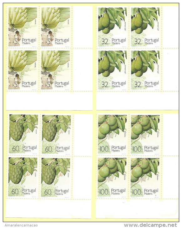 TIMBRES - STAMPS - PORTUGAL - (MADEIRA)-1990- FRUITS ET PLANTES SUBTROPICAUX - SERIE BLOC 4 TIMBRES NEUFES - BORD FEUILE - Frutta