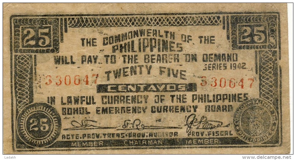 BILLET # PHILIPPINES # 1942 # 25 CENTAVOS # COMMONWEALTH  # PICK132 # CIRCULE # - Filipinas