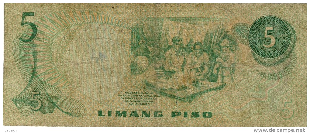 BILLET # PHILIPPINES # 1967 # CINQ PISOS # PICK143 # USAGE # TYPE BONIFACIOL # - Filipinas