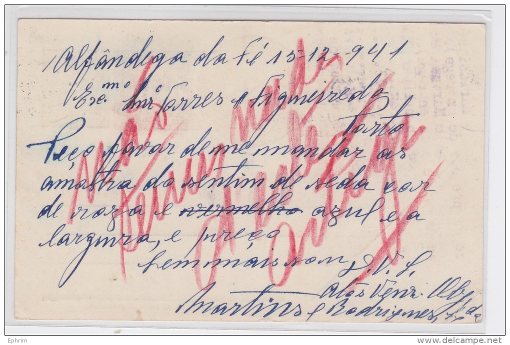 Portugal - Entier Postal 1941 - Stationery - Pre Paid - Alfandega Da Fé Pour Porto - Entiers Postaux