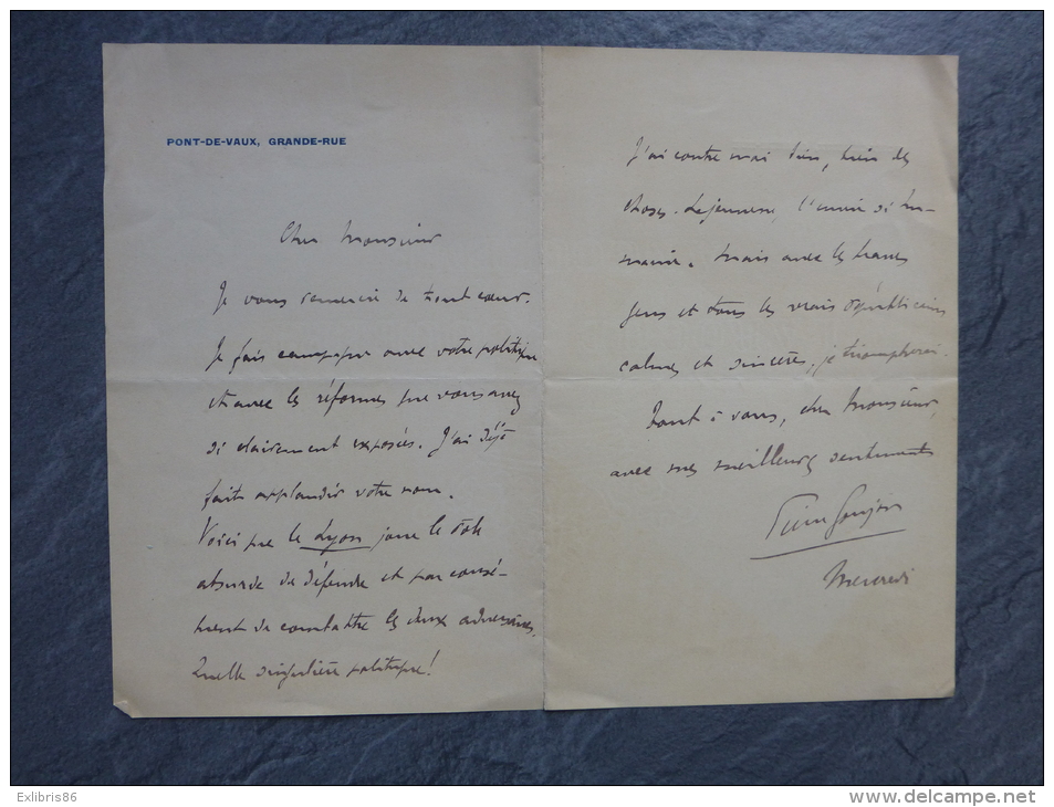 Pierre Goujon, Député, Modèle D´Auguste RENOIR, Pont-de-Vaux, Let Autographe élections ; Ref 880 - Sonstige & Ohne Zuordnung