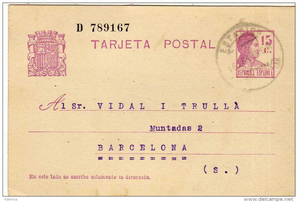 1202 Entero Postal  Estacion Arenys De Mar 1933 Republica - 1931-....